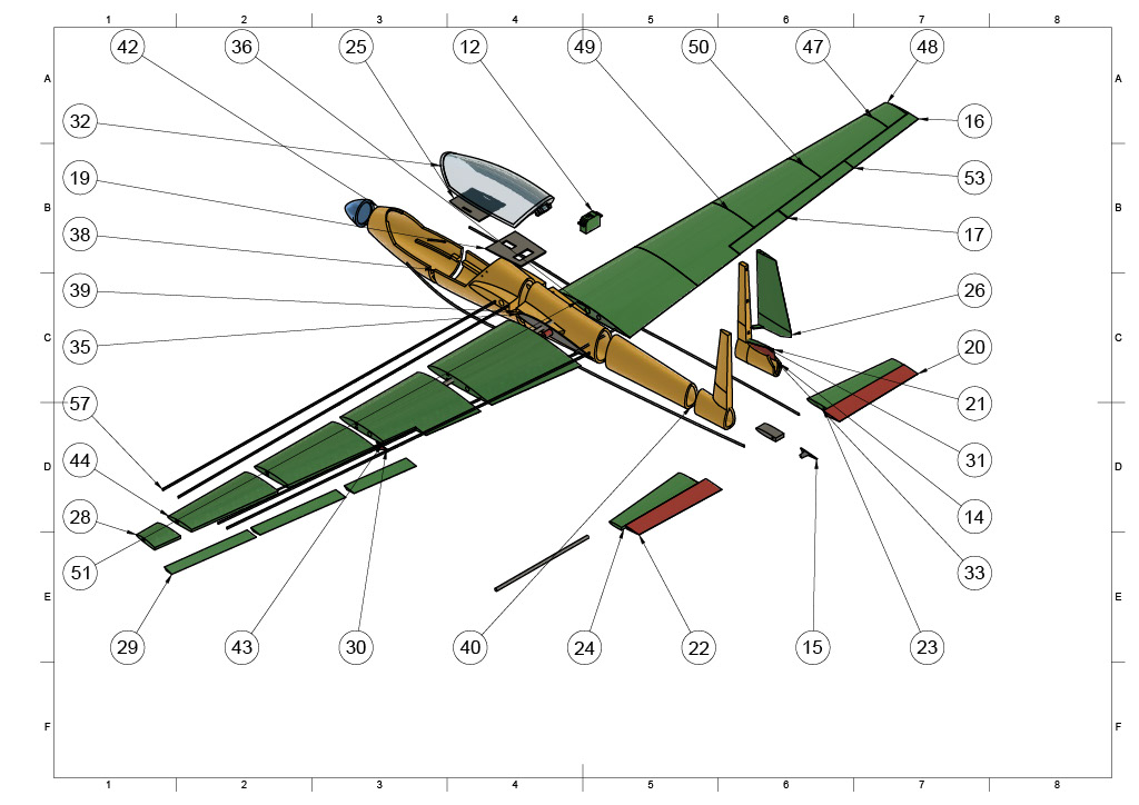 Questo modello è stato progettato per la stampa 3d con 2 profili RG15 e SD 6060, sono presenti strutture interne in carbonio per aumentare la resistenza del aliante che può essere motorizzato, disponibili sia i file Stl che eventualmente su richiesta il kit
